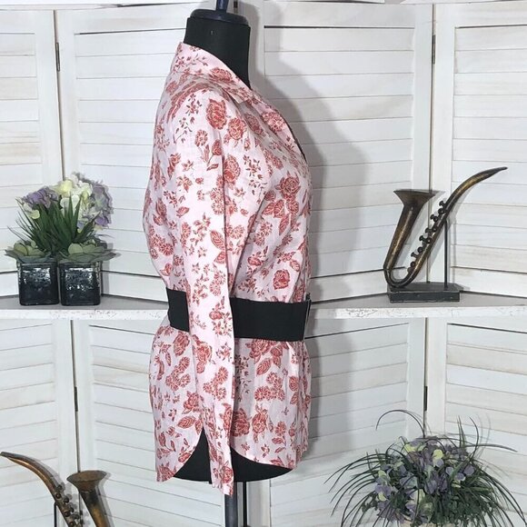 Zara Red Roses Floral Linen Shirt Light Pink XS - Picture 3 of 10